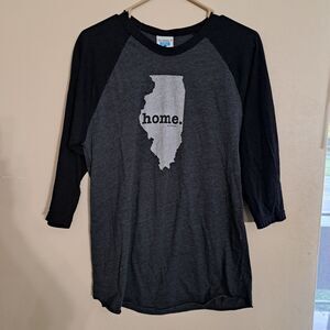 THE HOME T Illinois Women’s Short Sleeve Black/Gray T-shirt Top Size Large
